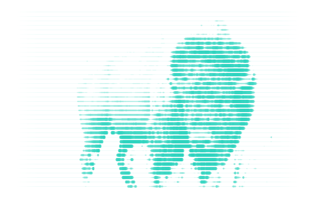 Bison artwork drawn in teal scan lines